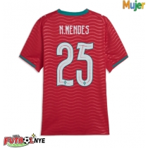 Camiseta Portugal Nuno Mendes #25 Primera Equipación para mujer Mundial 2026 manga corta